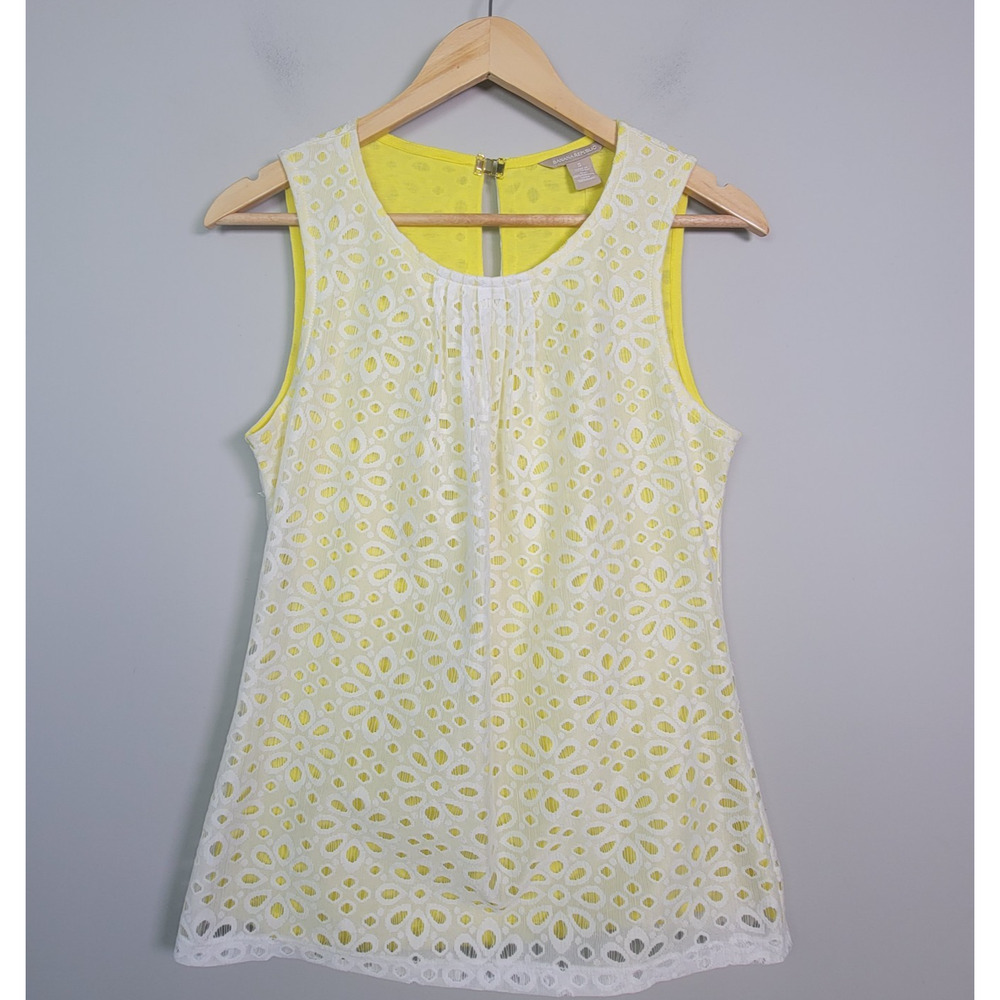 NWT Banana Republic Womens S Eyelet Lace Top Sleeveless Lined White Yellow